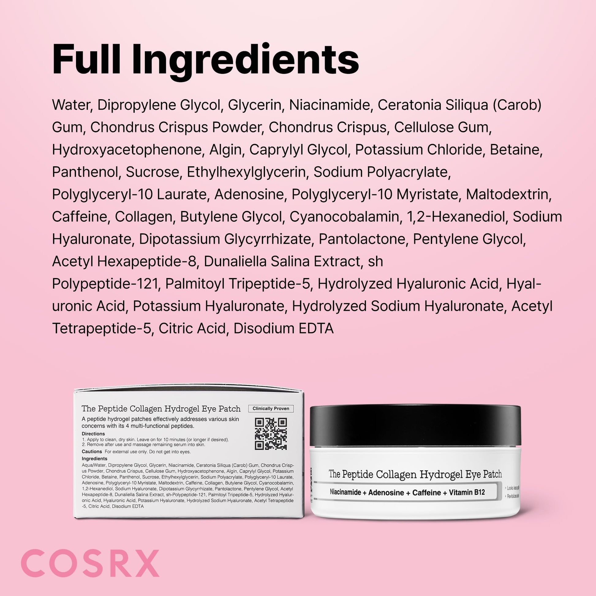 COSRX Pink Peptides Collagen Hydrogel Eye Patch for Puffy Eyes and Dark Circles, Under Eye Mask, 60 Under Eye Patches, Korean Skin Care - Maple Wellness Supplements