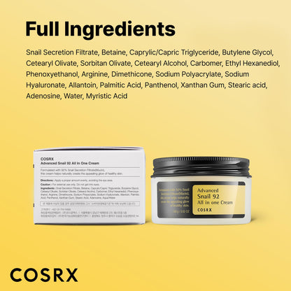 COSRX Snail Mucin 92% Face Moisturizer, 3.52 Oz, Lightweight Moisturing Cream for Soft - Maple Wellness Supplements