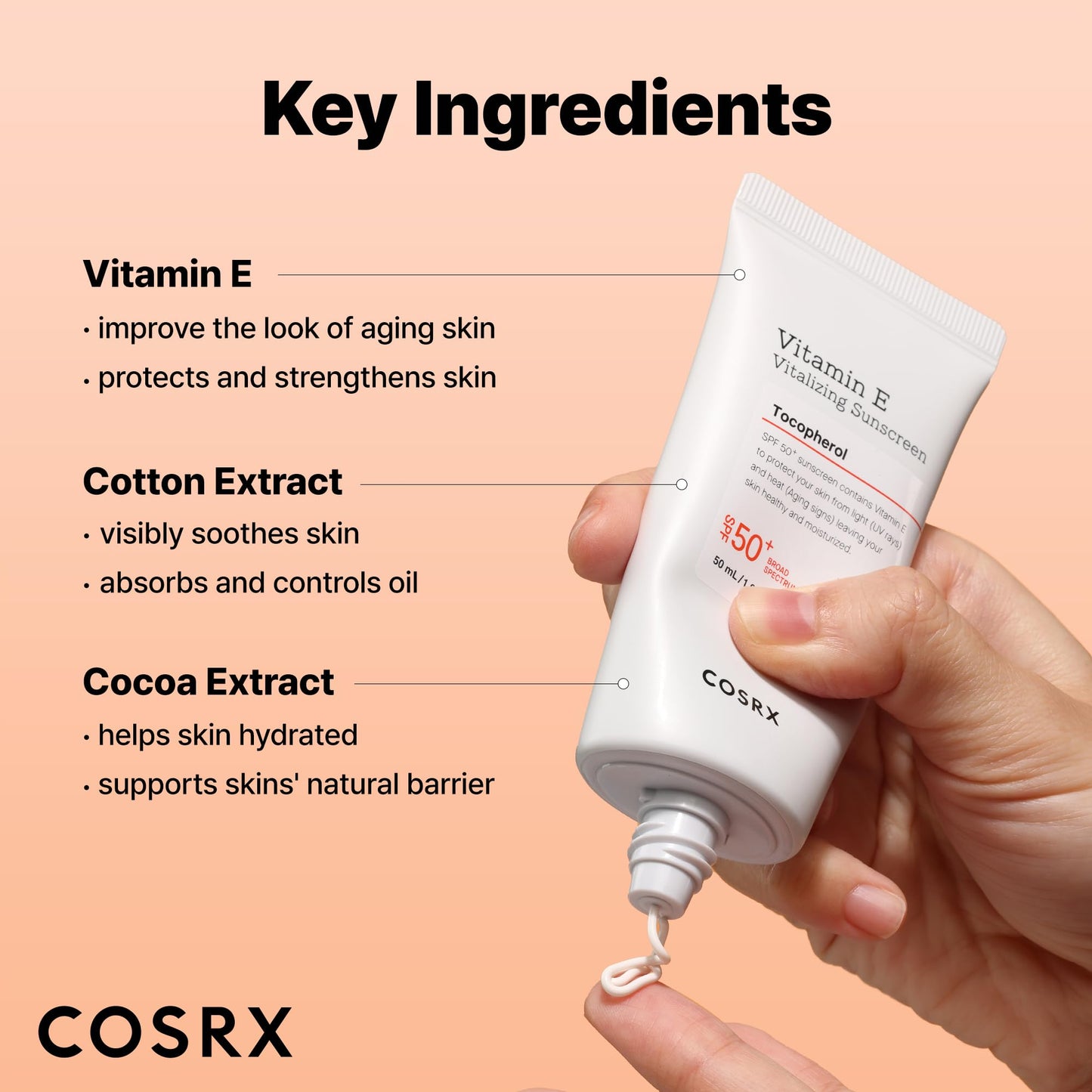 COSRX Vitamin E Vitalizing Sunscreen,SPF 50 Broad Spectrum Face Sunscreen, Lightweight - Maple Wellness Supplements