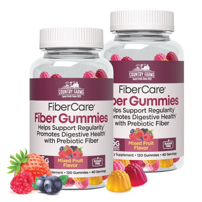 Country Farms Fiber Care Prebiotic Gummies, 6g of Fiber Per Serving, FOS from Beets, Digestive Health, Supports Regularity, Mixed Fruit Flavor - Maple Wellness Supplements