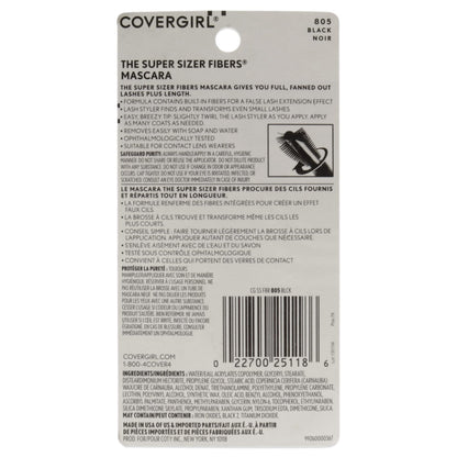 COVERGIRL Super Sizer Fibers Mascara, Black 805, 0.35 Ounce (Packaging May Vary) Volumizing Mascara with Brush - Maple Wellness Supplements