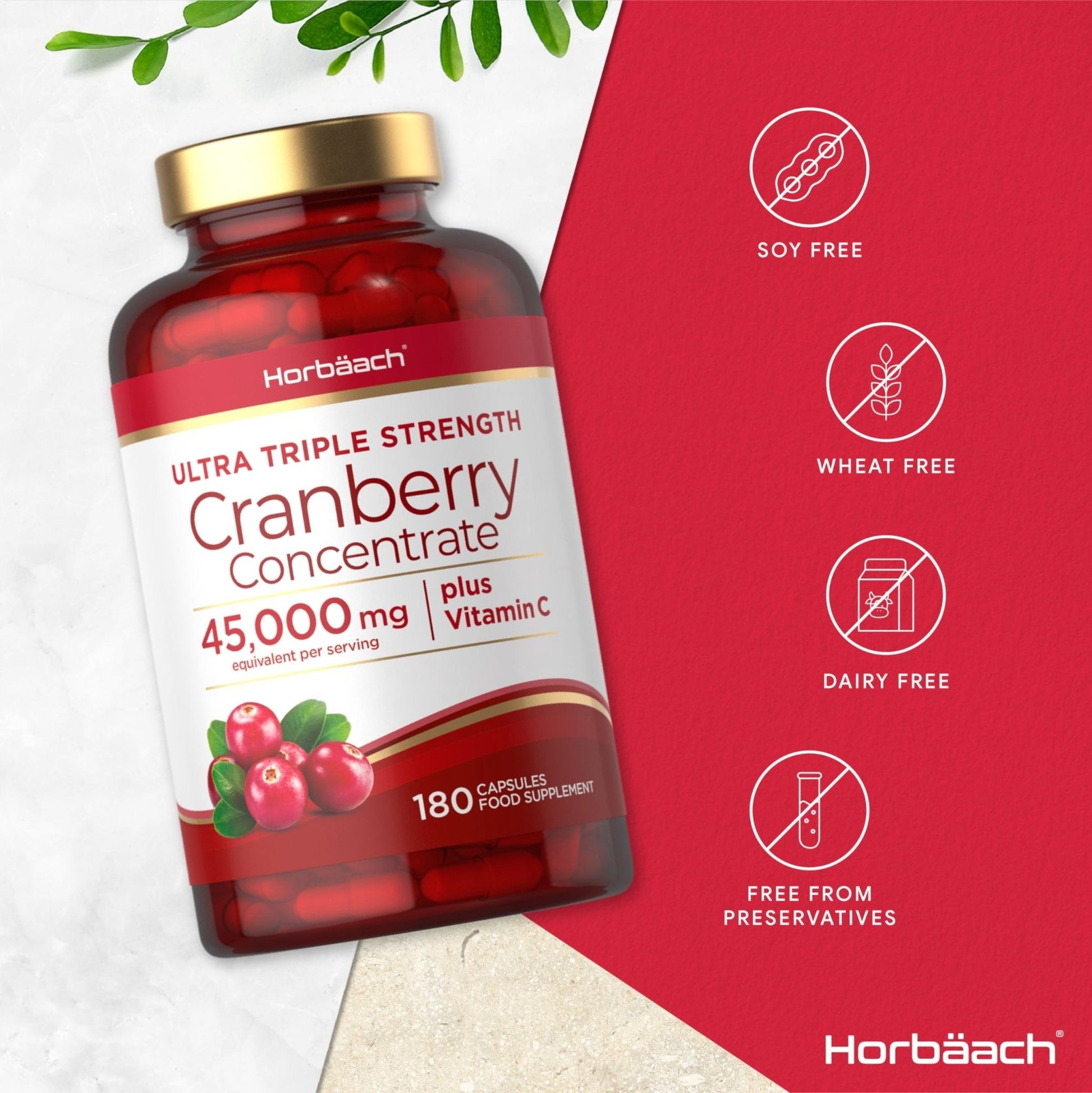Cranberry Capsules 45,000 mg | High Strength Cranberry Extract with Vitamin C - Maple Wellness Supplements
