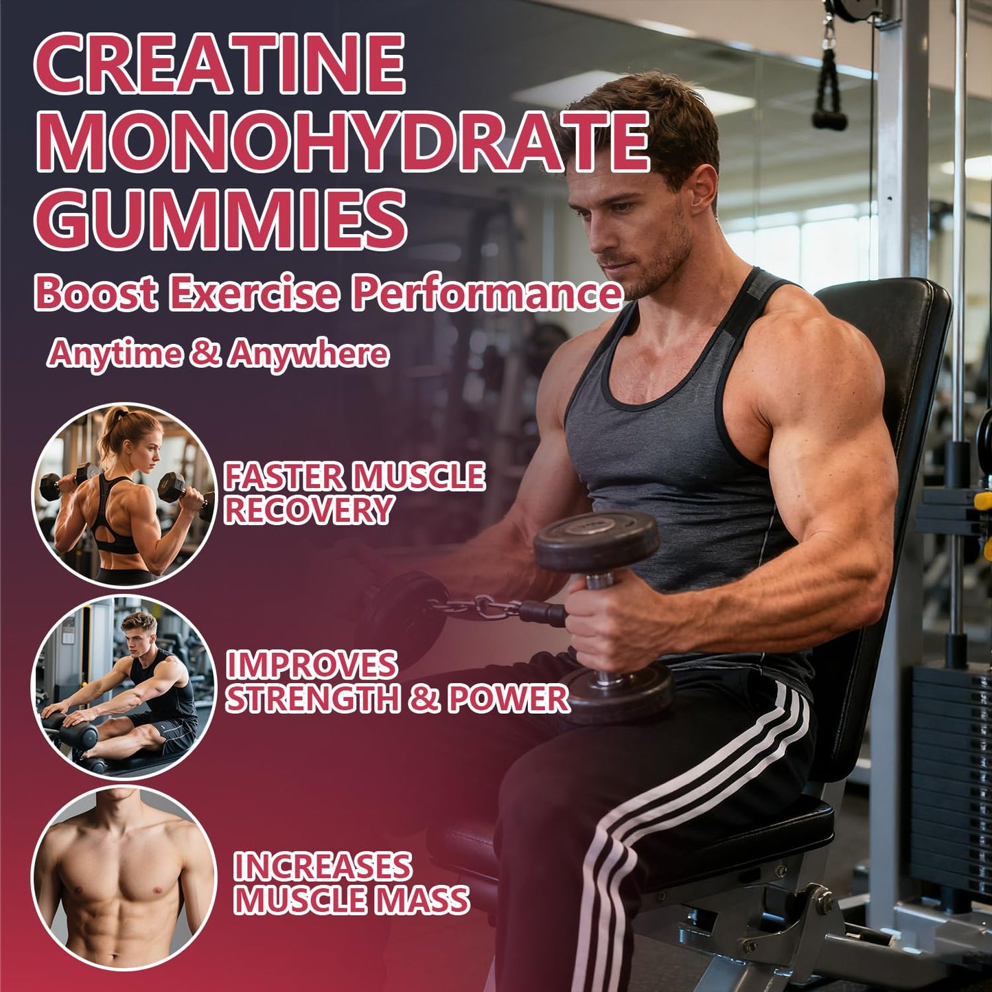 Crasye Creatine Gummies Complex 8000mg for Men and Women Creatine Monohydrate Gummy with BCAA Taurine for Muscle Strength and Energy Boost Sugar - Maple Wellness Supplements