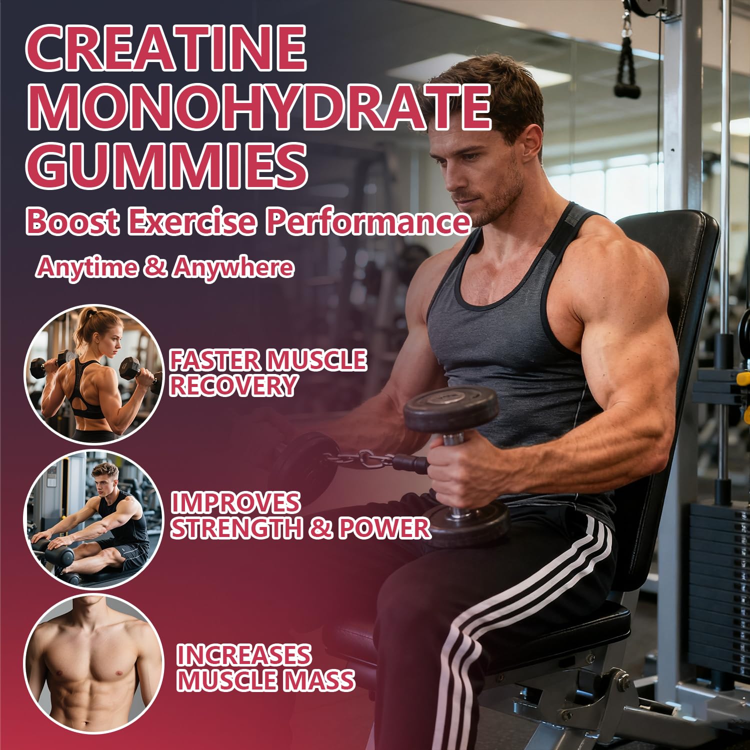 Crasye Creatine Gummies Complex 8000mg for Men and Women Creatine Monohydrate Gummy with BCAA Taurine for Muscle Strength and Energy Boost Sugar - Maple Wellness Supplements
