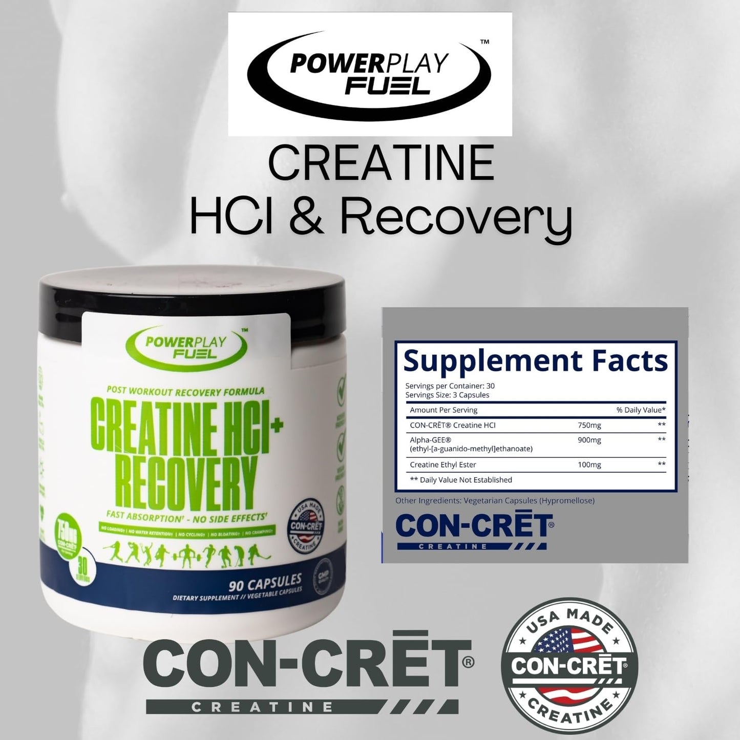 CREATINE HCl + Recovery Capsules for Men and Women, Muscle & Brain Health, Cognitive Function, Immune Support - 90 Vegetable Capsules - Maple Wellness Supplements
