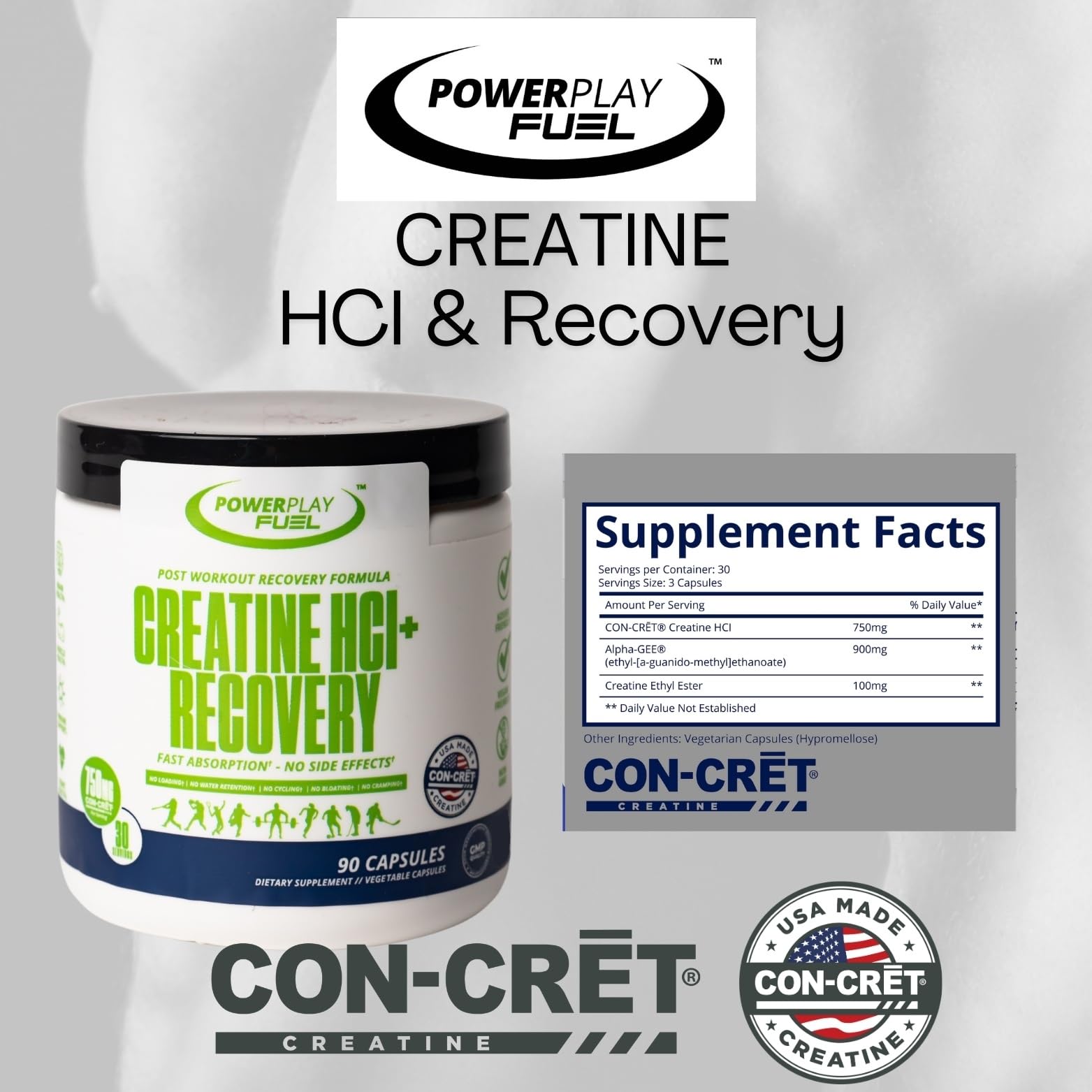 CREATINE HCl + Recovery Capsules for Men and Women, Muscle & Brain Health, Cognitive Function, Immune Support - 90 Vegetable Capsules - Maple Wellness Supplements