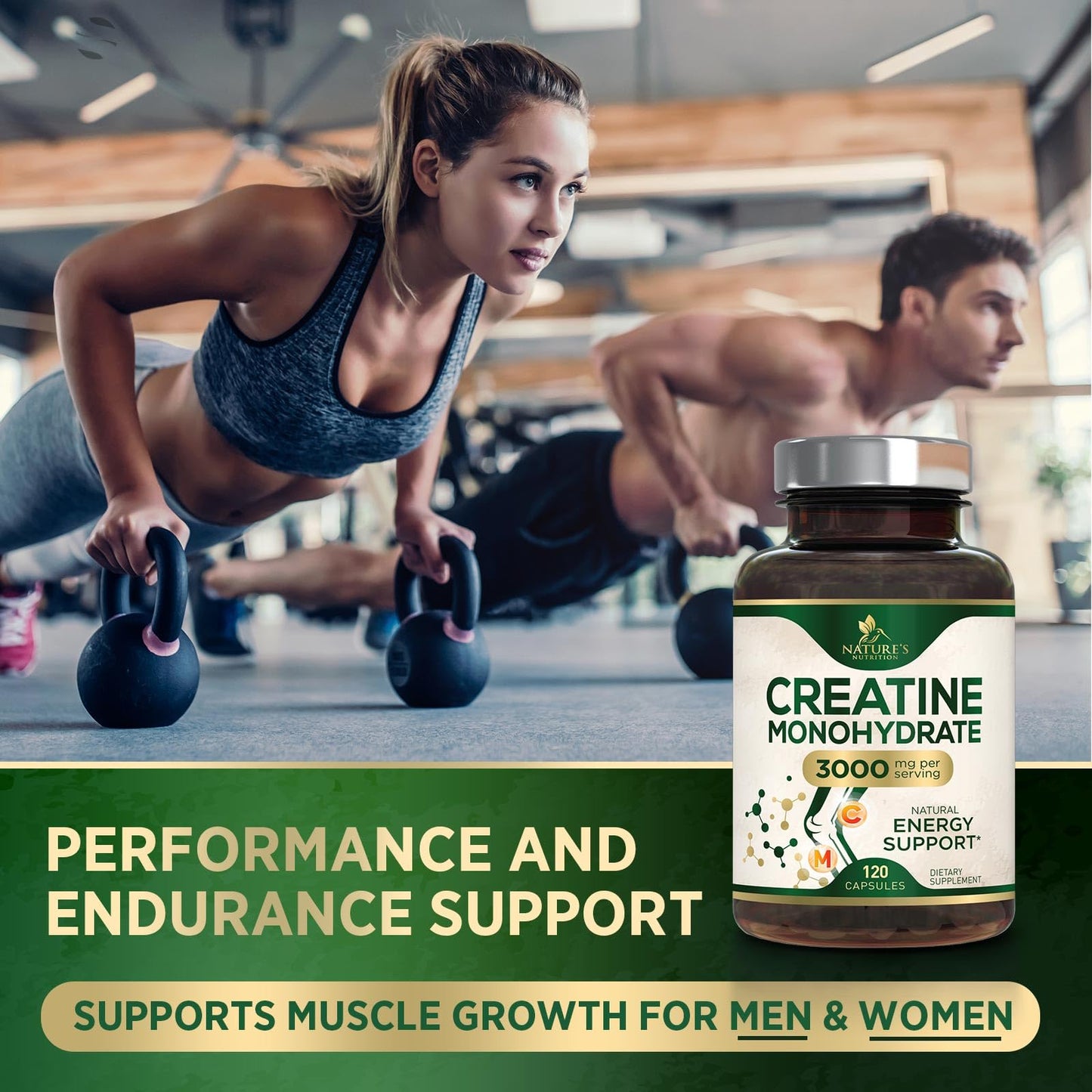 Creatine Monohydrate Capsules 3000mg Per Serving – Micronized Creatine Powder - Supports Lean Muscle, Strength, Energy, & Endurance - Nature's Supplement, Non-GMO, Bottled in USA - 120 Capsules - Maple Wellness Supplements