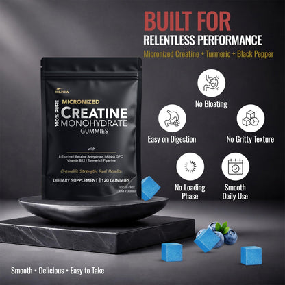 Creatine Monohydrate Gummies for Men & Women - Sugar Free & Vegan Advanced Formula W/L-Taurine + Vitamin B12 - for Muscle Strength, Muscles Builder, Recovery, - Maple Wellness Supplements