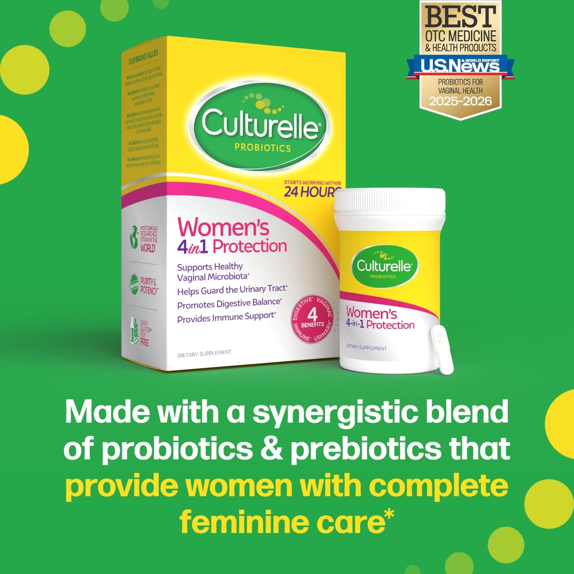 Culturelle 4-in-1 Probiotics for Women, Daily Probiotic & Prebiotic Supplement to Support Vaginal Health, Digestive Health, Immune Health - Maple Wellness Supplements