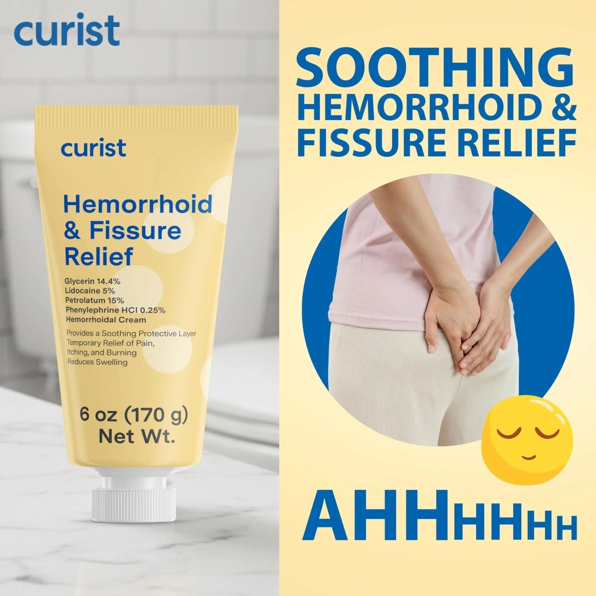 Curist Fissure and Hemorrhoid Cream with Lidocaine 5% and Phenylephrine HCl - Numbing Anal Fissure Cream Temporarily Shrinks Hemorrhoids - Reduces Itching, Swelling, & Burning - Huge Tube - 6oz - Maple Wellness Supplements