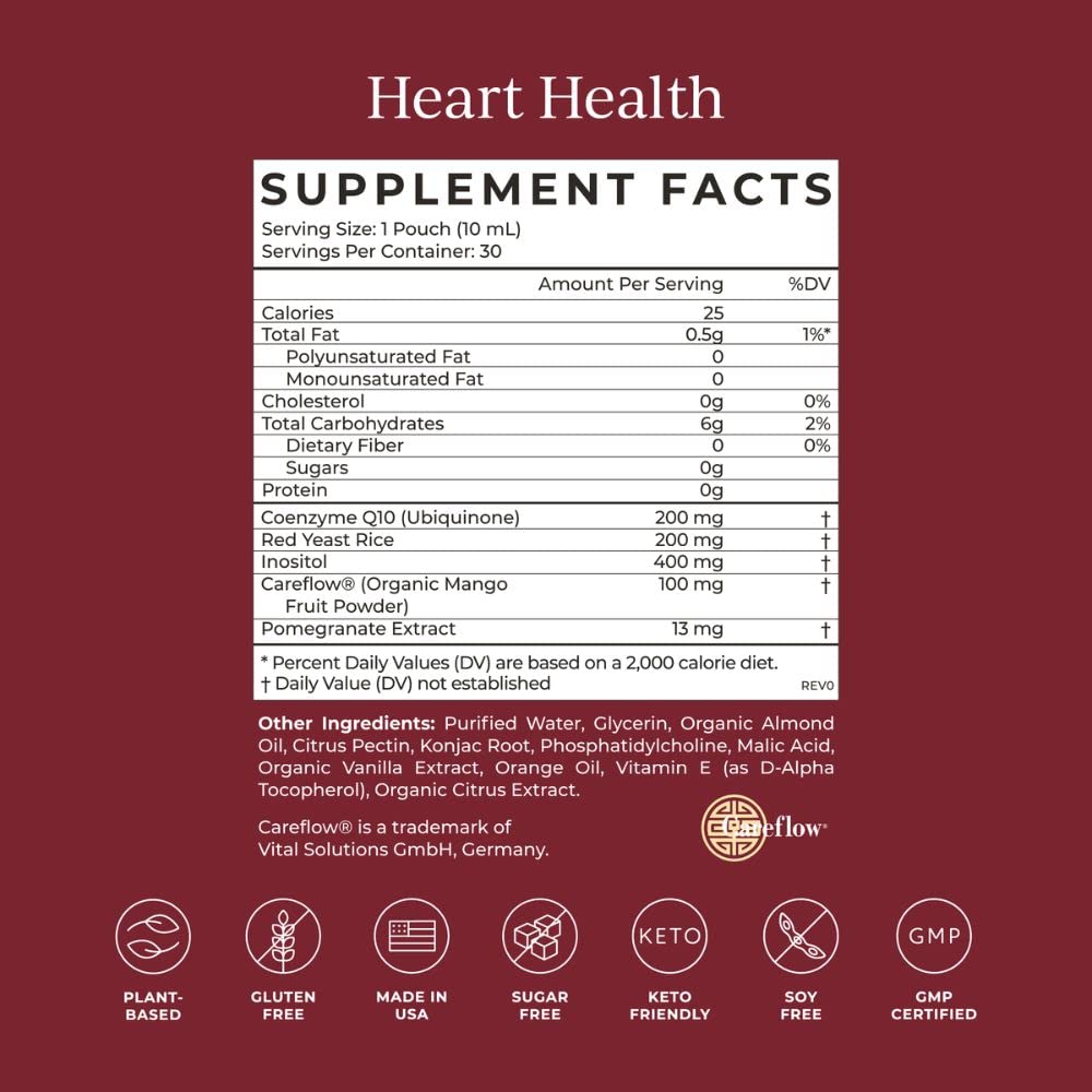 CYMBIOTIKA Heart Health Supplement with CoQ10, Red Yeast Rice & Inositol, Gluten Free Supplements to Support Circulation & Aging, Organic Orange Cream Flavor, 30 Pack - Maple Wellness Supplements
