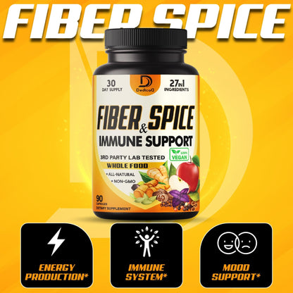 DEDICAD 27in1 Fiber and Spice Supplement - Combined with Organic Psyllium, Whole Apple, Elderberry & More - Support Mood, Body & Immunity - 90 Capsules for 1 Month - Maple Wellness Supplements