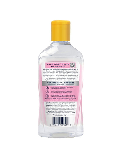 Dickinson's Enhanced Witch Hazel Hydrating Toner with Rosewater, Alcohol Free, 98% Natural Formula, 16 Fl Oz (Pack of 1) - Maple Wellness Supplements