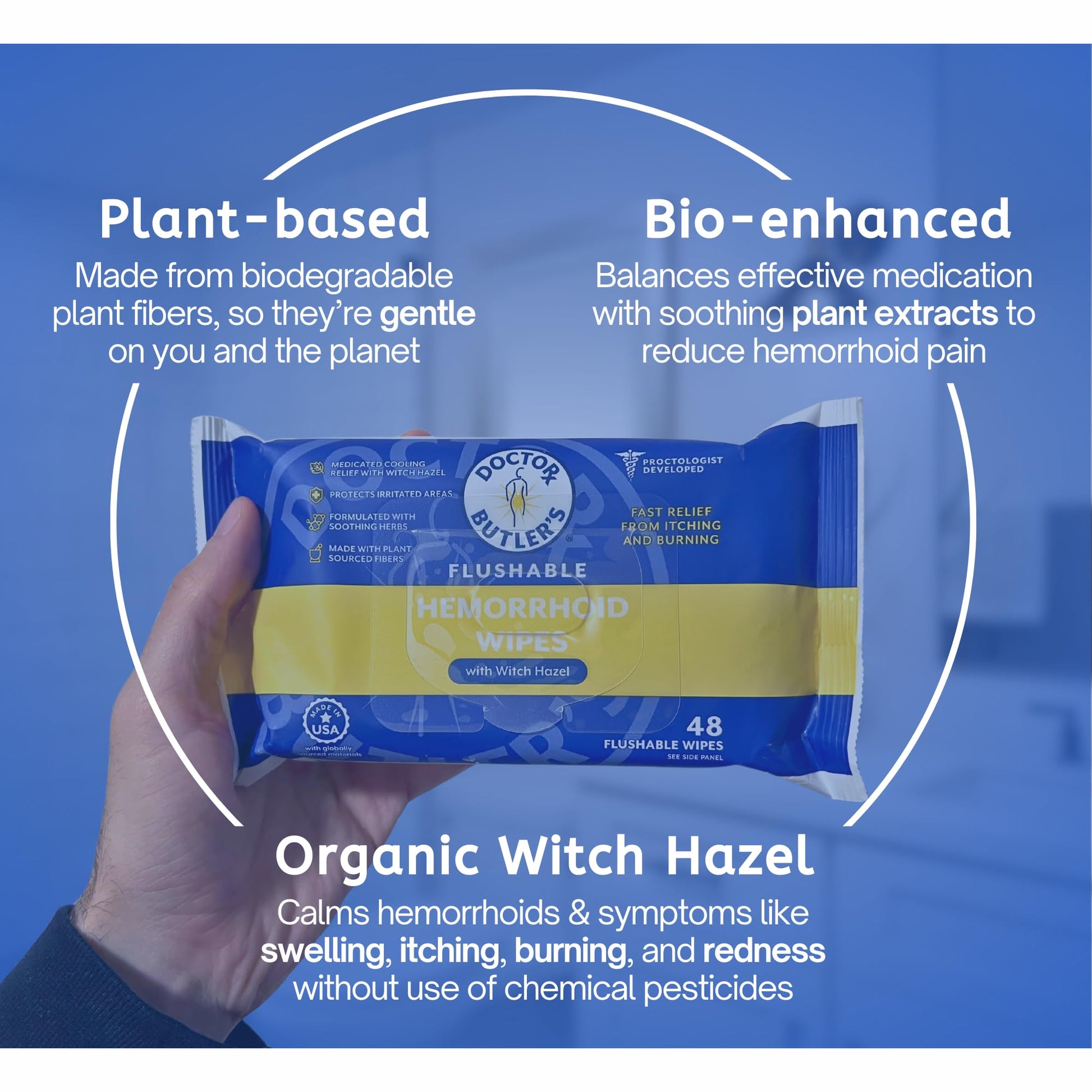 Doctor Butler's Flushable Hemorrhoid Wipes – Flushable Wipes with Witch Hazel to Soothe and Bring Relief from Discomfort Associated with Hemorrhoids (48 Wipes) - Maple Wellness Supplements