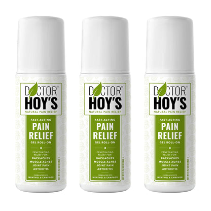 DOCTOR HOY'S Natural Pain Relief Gel, Water Based with Arnica, Anti-Inflammatory, Clean, Safe and Effective Natural Pain Relief, 3 oz. Roll-On, 3pk - Maple Wellness Supplements