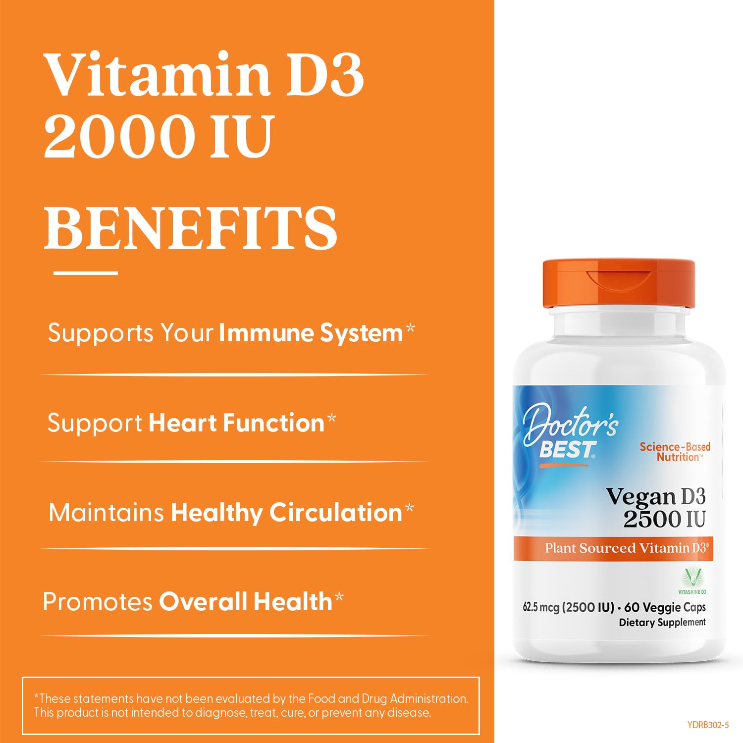 Doctors Best Vegan Vitamin D3 2500 IU Veg Caps - Vegan Vitamin D Supplement for Men & Women, Helps Support Calcium Absorption, Heart Health & Immune Support, - Maple Wellness Supplements