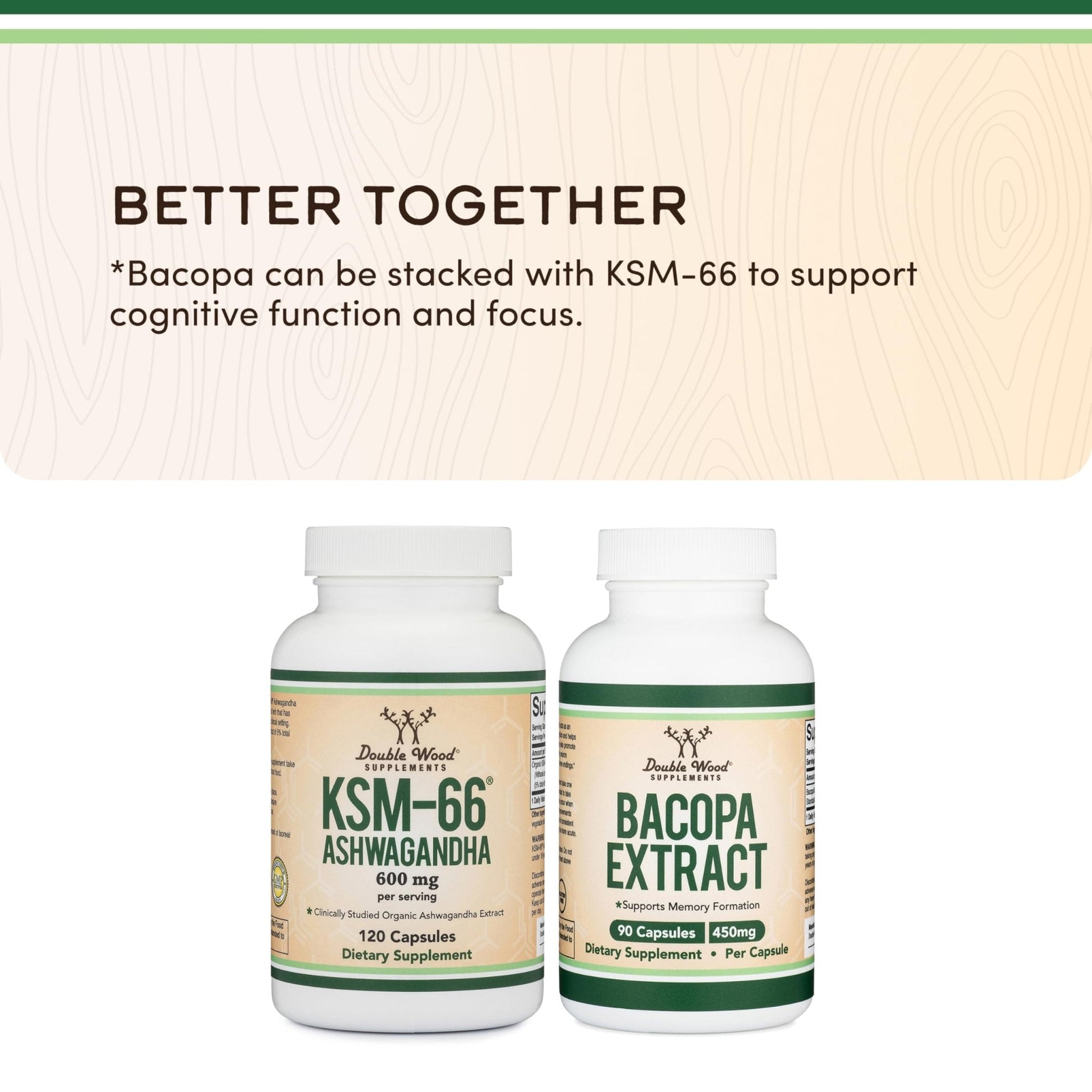 Double Wood Supplements Ashwagandha KSM 66 Organic and Clinically Studied Extract (600mg Per Serving, 120 Capsules, 60 Servings) - Maple Wellness Supplements