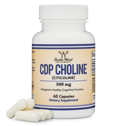 Double Wood Supplements CDP Choline (Citicoline) Supplement, Pharmaceutical Grade, Third Party Tested (60 Capsules 300mg) - Maple Wellness Supplements