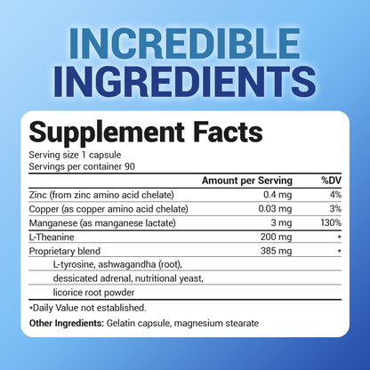 Dr. Berg L-Theanine 200mg - Includes Zinc, Copper, L-Tyrosine, & Ashwagandha – L-Theanine Supplement Adrenal Support - for Relaxation, Stress Relief, and Mental Clarity* – 90 Gelatin Capsules - Maple Wellness Supplements