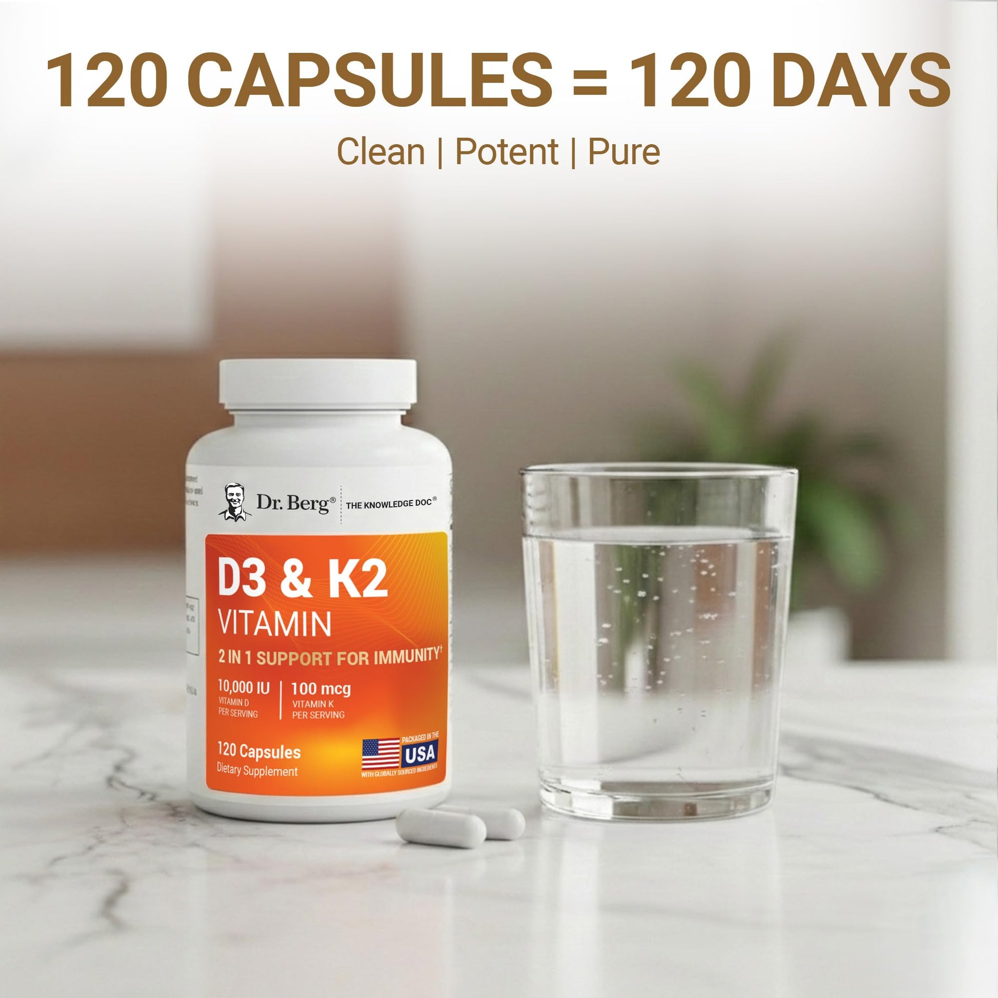 Dr. Berg Maximum Strength 2-in-1 Vitamin D3 K2 10,000 IU | Naturally Derived D3 | 4X Lab-Tested & Verified | High Absorption Formula - Maple Wellness Supplements