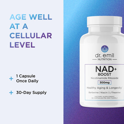 DR. EMIL NUTRITION NAD+ Boost - Nicotinamide Riboside Supplement for Longevity, Healthy Aging & Cellular Regeneration - NAD Supplement with with Berberine, L-Theanine & Niacin - 30-Day Supply - Maple Wellness Supplements