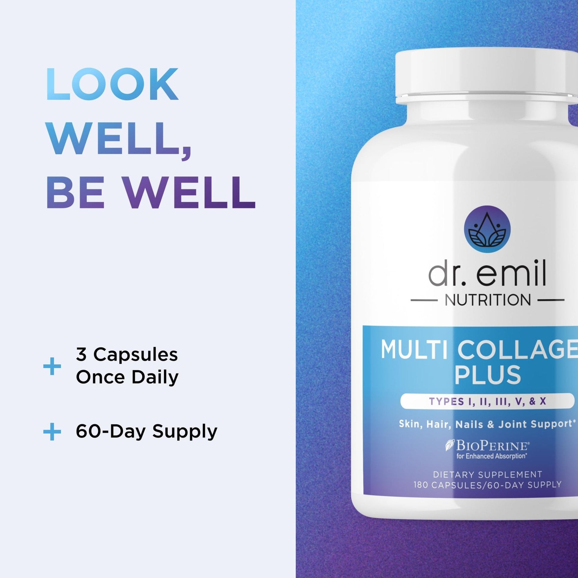 DR. EMIL NUTRITION Women's Multi Collagen Pills | Collagen Supplements to Support Hair, Skin, Nails, & Joints | Hydrolyzed Collagen Supplements Types - Maple Wellness Supplements