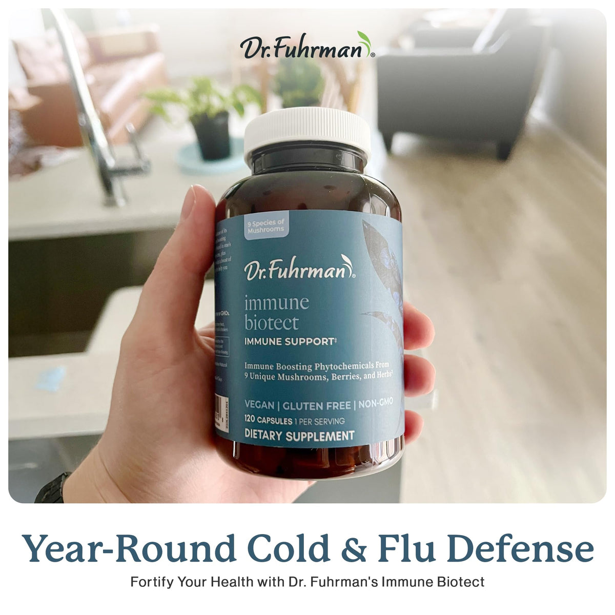 Dr. Fuhrman All Natural Immune Support Supplement | Whole-Food Derived Vitamin for Immunity Defense | Organic Mushrooms, & Berries | Organic Lion’s Mane, Maitake, Reishi, and Elderberry | 120 Caps - Maple Wellness Supplements