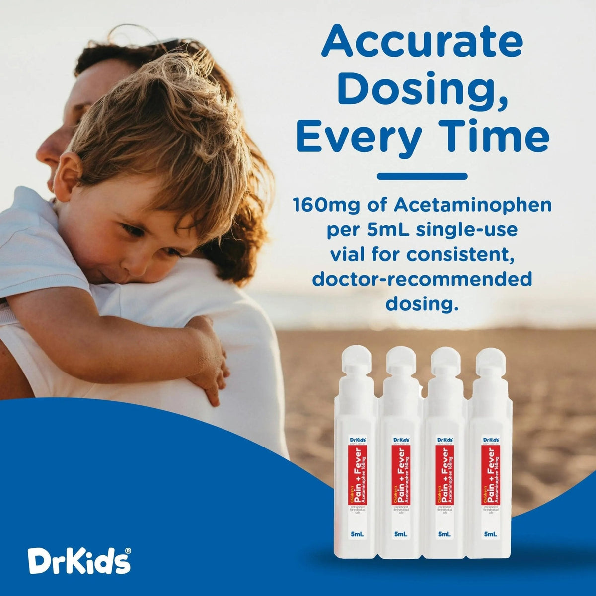 Dr. Kids Children’s Pain and Fever Medicine - Acetaminophen for Kids Ages 2-11, Pre-Measured Single-Use Vials for Headache, Sore Throat, Cold and Flu, Cherry Flavor, 30 Count - Maple Wellness Supplements