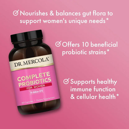 Dr. Mercola Complete Probiotics for Women - Supports Gut, Vaginal & Immune Health - Contains Lactobacillus Strains - Non-GMO, Gluten-Free & Soy-Free - 90 Capsules (90 Servings) - Maple Wellness Supplements