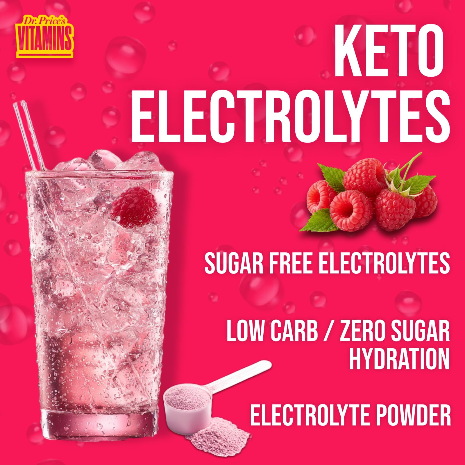 Dr. Price’s Electrolytes Powder Bulk – Raspberry, 90 Servings | Sugar Free Hydration Drink Mix with 72+ Trace Minerals, Manganese | Keto Electrolytes - Maple Wellness Supplements
