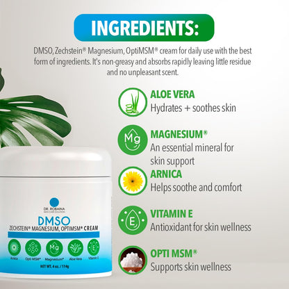 Dr. Robaina DMSO Cream - 99.9% Pure DMSO Pharmaceutical Grade | Formula with Zechstein Magnesium - Maple Wellness Supplements