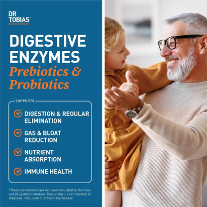 Dr. Tobias Digestive Enzymes with Probiotics, Prebiotics and Postbiotics Bromelain, Amylase, Lipase, for Better Digestion & Immune Function, 60 Capsules, 30 Servings (2 Daily) - Maple Wellness Supplements