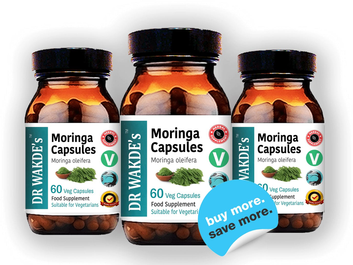 DR WAKDE'S Moringa Capsules (Moringa oleifera, 60 Veg Caps, Plant-Based Supplement, Ayurvedic Herb, All Natural, Vegan) - Maple Wellness Supplements