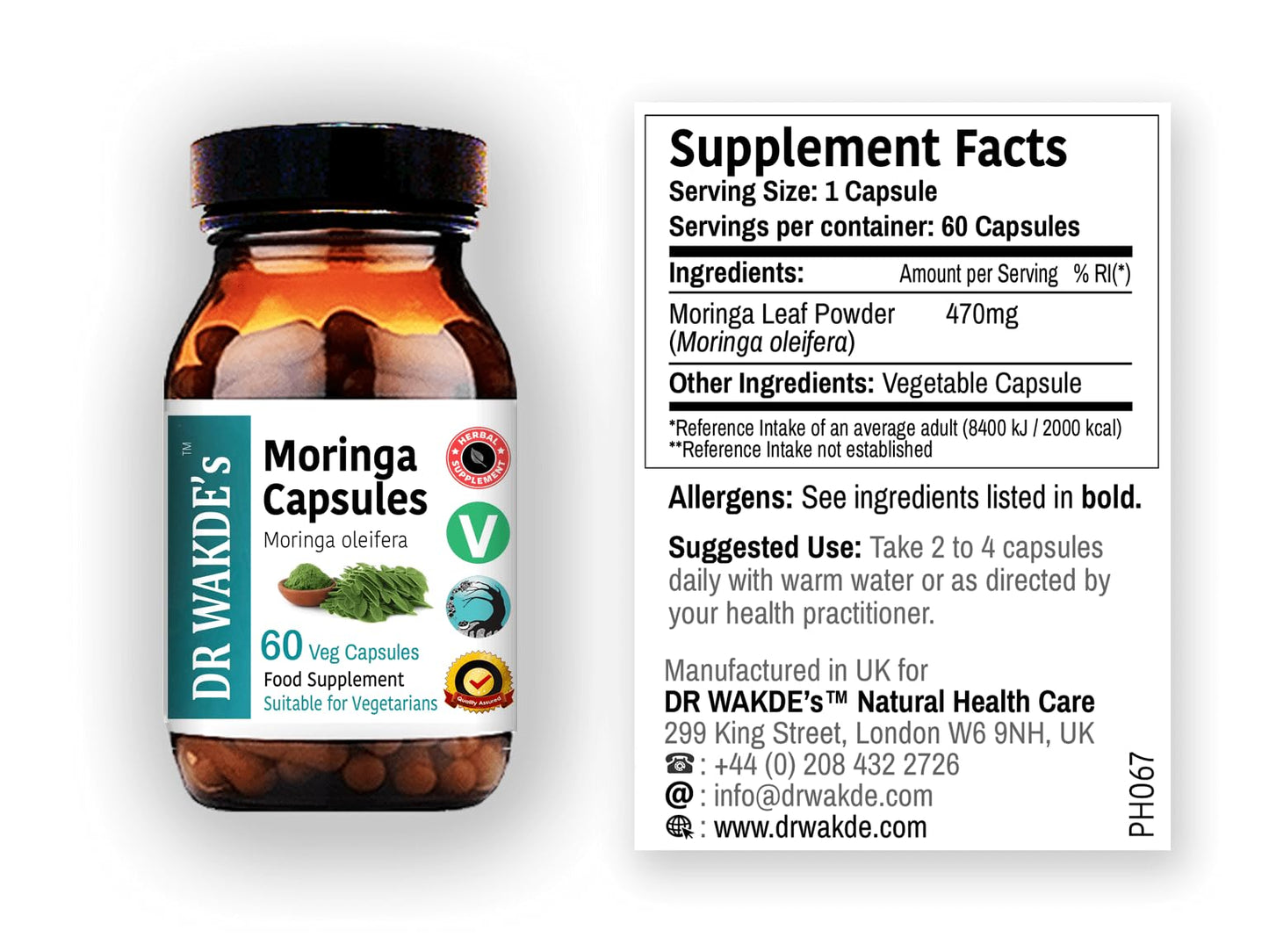DR WAKDE'S Moringa Capsules (Moringa oleifera, 60 Veg Caps, Plant-Based Supplement, Ayurvedic Herb, All Natural, Vegan) - Maple Wellness Supplements