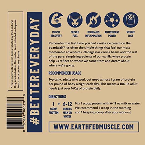 Earth Fed Muscle Whey Back Vanilla Truly Grass Fed Whey 2lb - No Fillers, Flow Agents - Maple Wellness Supplements