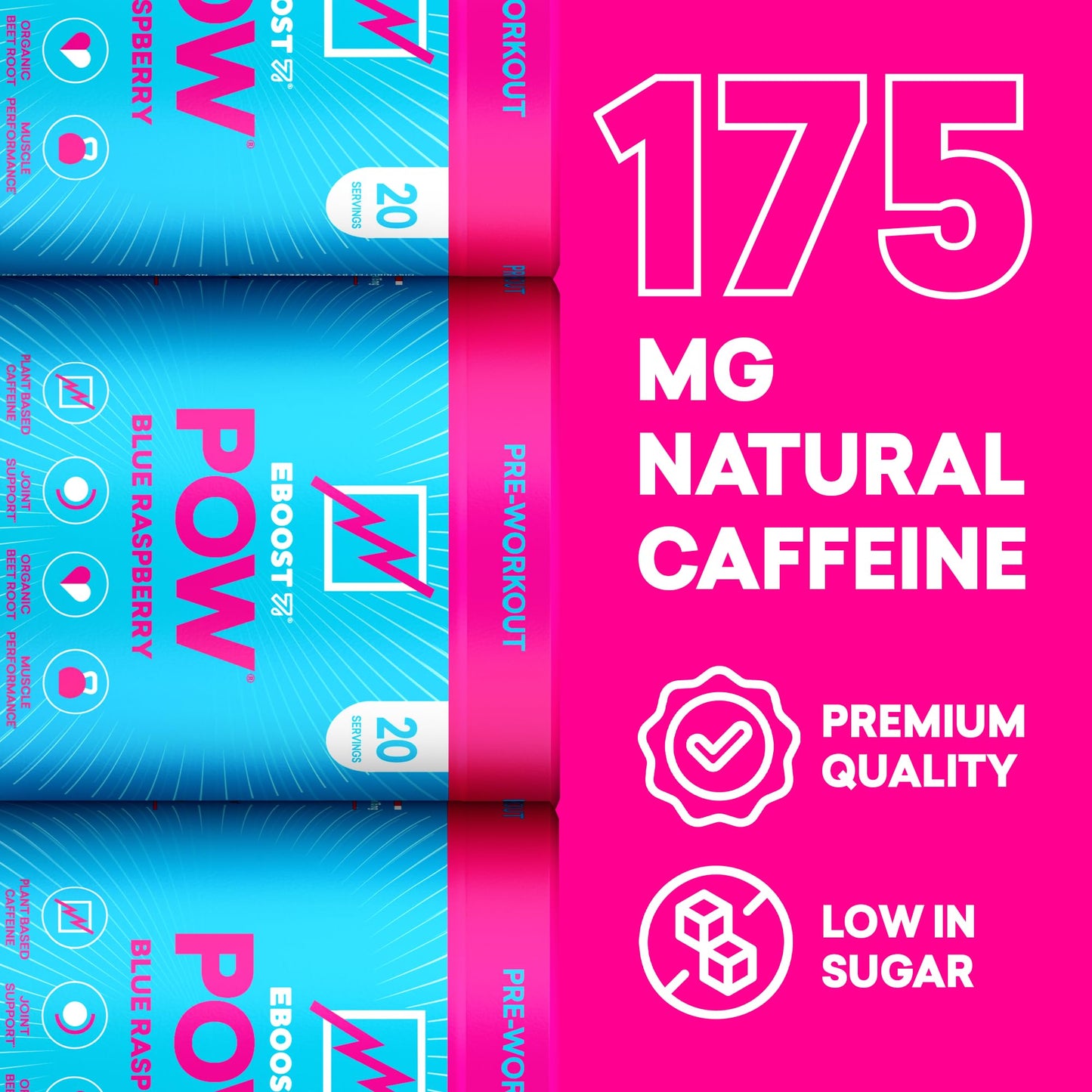 EBOOST POW Natural Pre Workout Powder – 20 Servings - Blue Raspberry - A PreWorkout Supplement for Performance, Joint Mobility Support, Energy - Men and Women - Maple Wellness Supplements