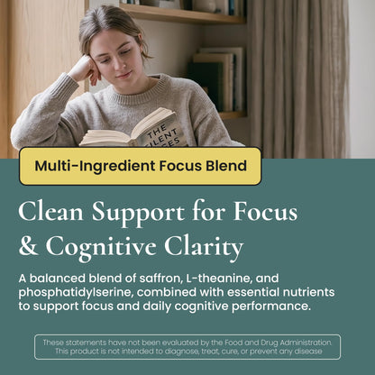 ELEVITA WELLNESS Focus Supplement (Made in Italy) | Premium Blend with L-Theanine, Lion's Mane & B Vitamins, Saffron and Vitamin D | Focus & Cognitive Support for Men & Women - Maple Wellness Supplements