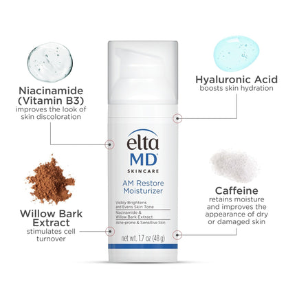 EltaMD AM Restore Face Moisturizer for Women and Men, Light Moisturizer Face Cream, Made with Niacinamide and Hyaluronic Acid, 1.7 oz Pump - Maple Wellness Supplements