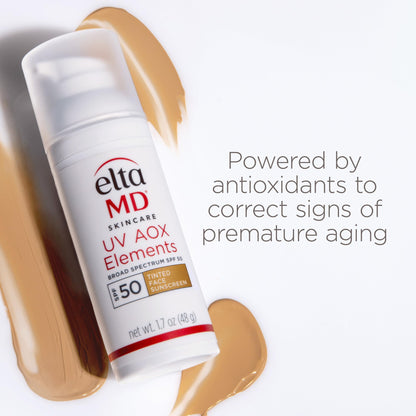 EltaMD UV AOX Elements Tinted Mineral Face Sunscreen Lotion, Tinted Moisturizer for Face SPF 50 with Antioxidants, For Dry Sensitive Skin 1.7 oz Pump - Maple Wellness Supplements