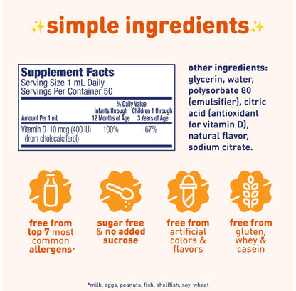 Enfamil Baby Vitamin D-Vi-Sol Liquid Supplement Drops for Infants, Supporting Strong Teeth & Bones in Newborn Babies, Easy-to-Use - Maple Wellness Supplements