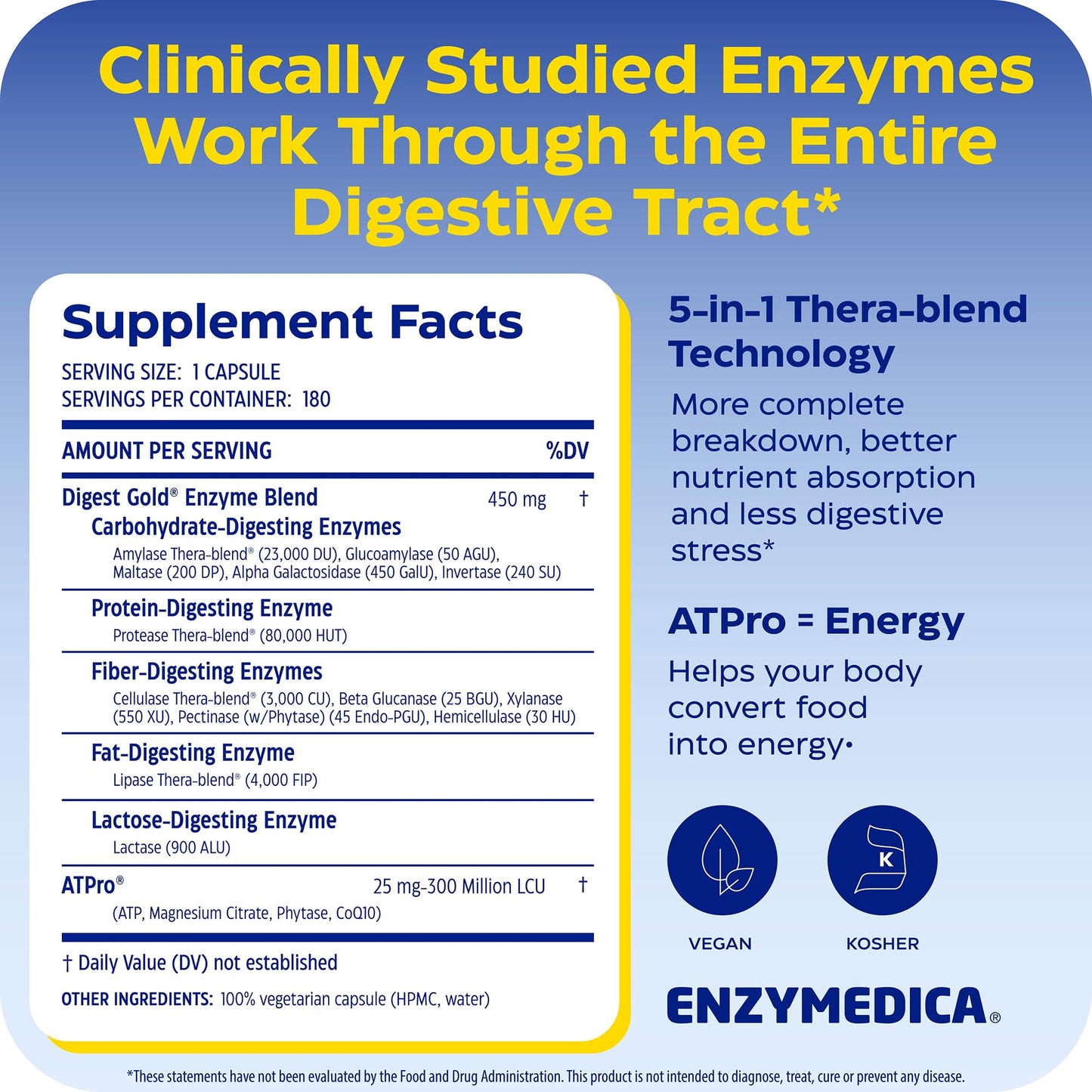 Enzymedica Digest Gold - Digestive Enzyme Supplement for Women & Men, Enzyme Capsules for Digestion, Gut Health Support, Helps Gas & Bloating, ATPro Energy Support, - Maple Wellness Supplements