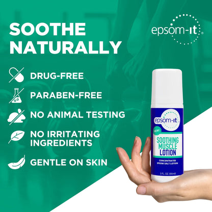 Epsom-It Soothing Muscle Lotion - Roll On Epsom Salt Lotion with Arnica for Muscle Stiffness, Leg, Knees and Feet Discomfort, Topical Magnesium Cream, 3oz - Maple Wellness Supplements
