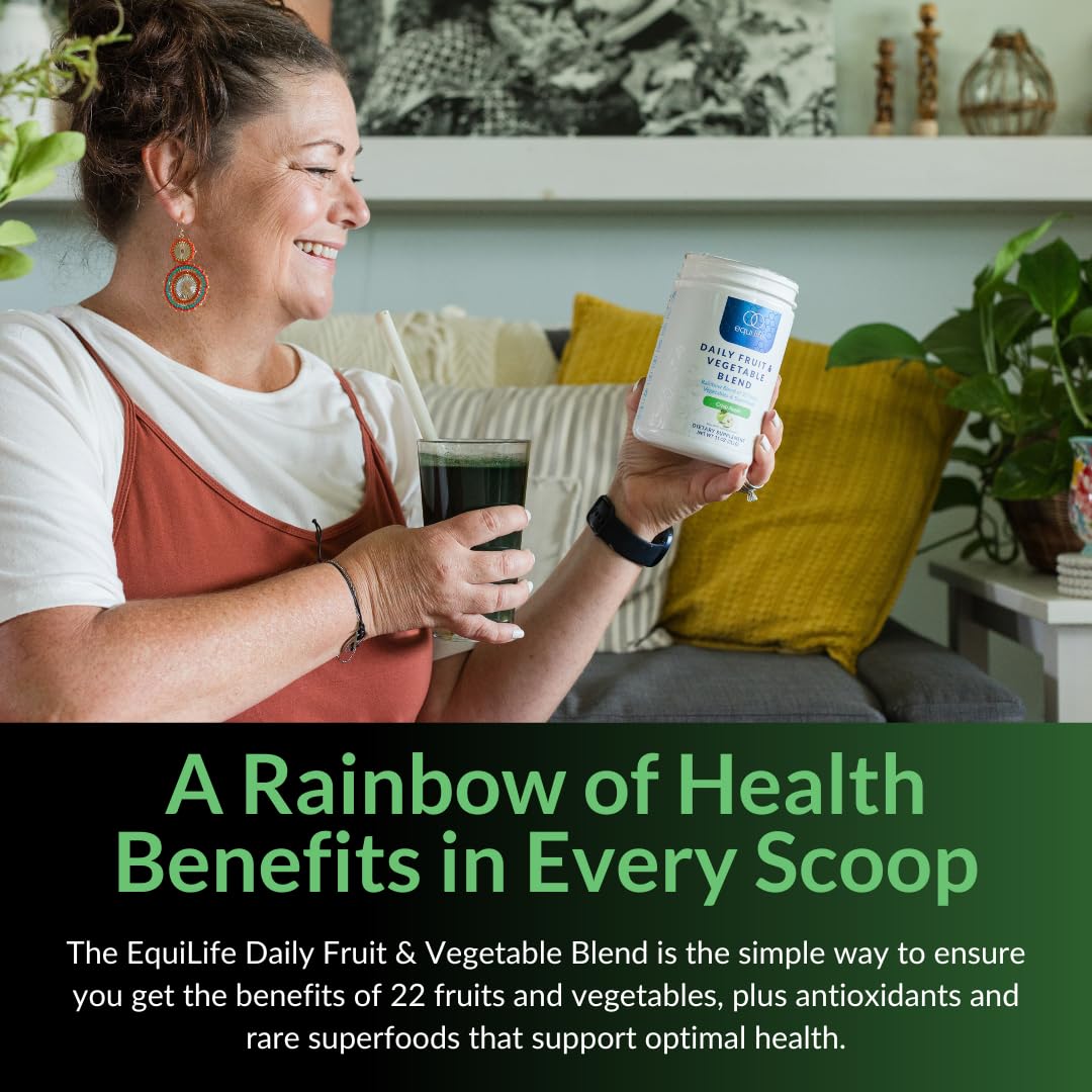Equilife Daily Fruit & Vegetable Blend, Superfood Antioxidant Supplement, Crisp Apple Flavor with Vitamin C, Fiber, and 9 Essential Amino Acids, Supports Energy, Low Sugar, Vegan, 30 Servings Tub - Maple Wellness Supplements
