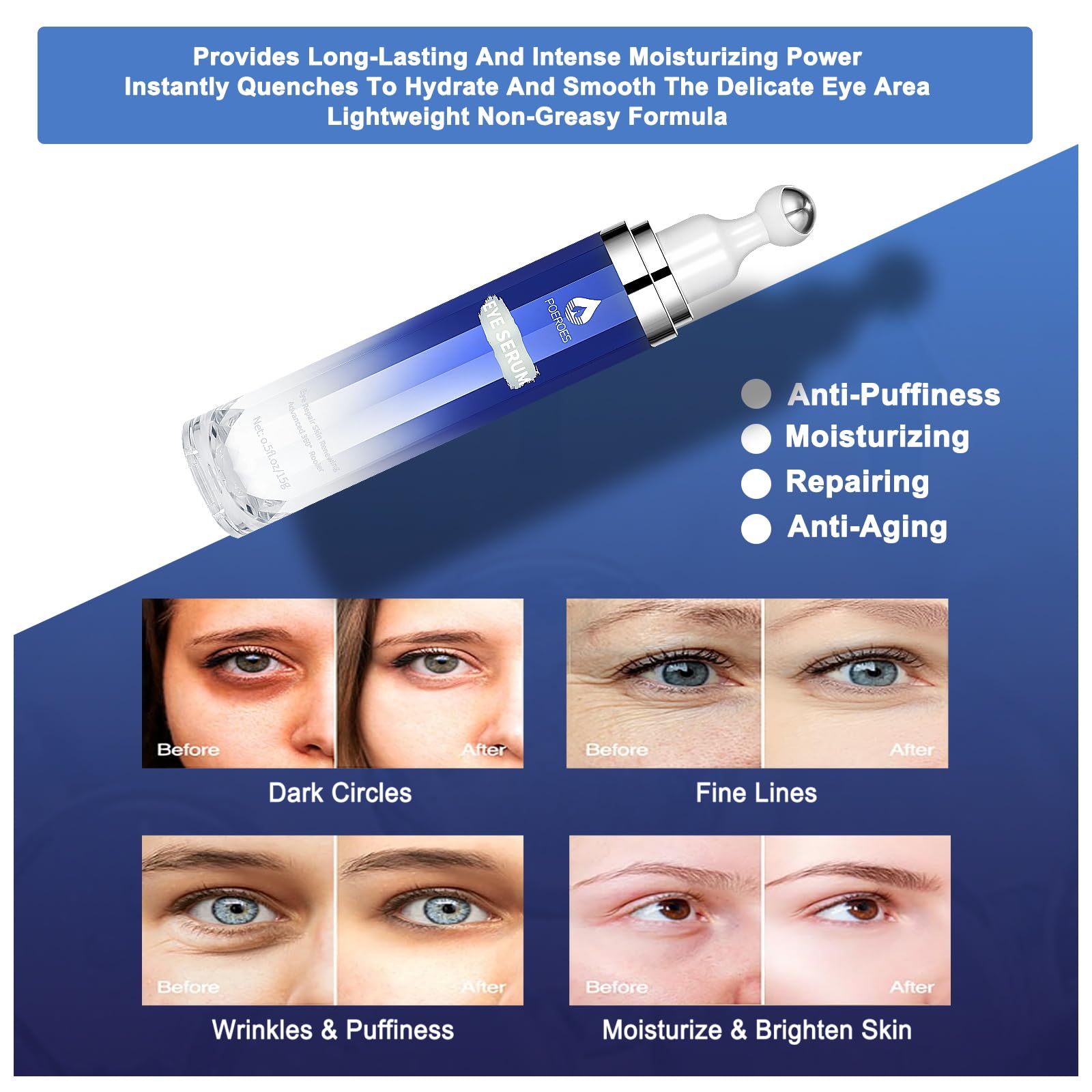 Eye Serum with 8% Caffeine 8% Retinol Hyaluronic Acid Niacinamide peptides for Puffy Bags Fine Lines Dark Circles Wrinkles - Maple Wellness Supplements