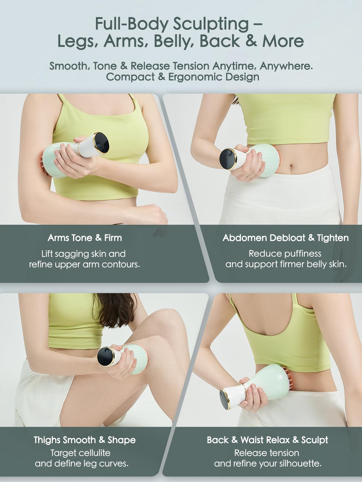 FEEJOY Lymphatic Drainage Massager & Massage Tool, Body Sculpting Machine & Fascia Blaster for Cellulite with Microcurrent, Light, Heat & Vibration, for Legs, Arms & Belly (Gradient Green) - Maple Wellness Supplements