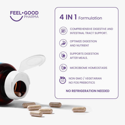 Feel Good Digestive Enzymes 4-in-1 Synbiotic+ – with Prebiotics, Probiotics & Postbiotics – Gut Health, Digestion & Bloating Relief - Maple Wellness Supplements