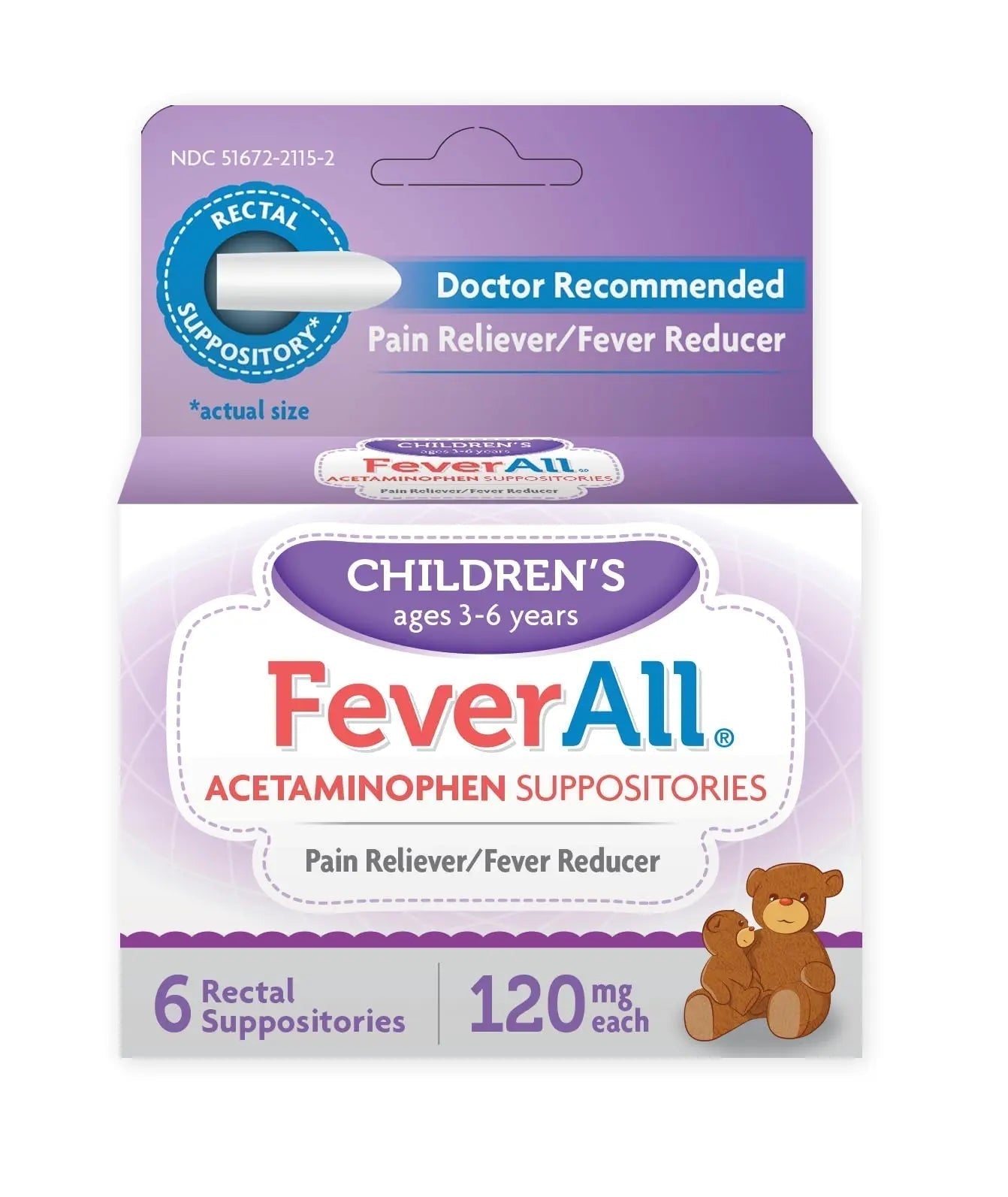 Feverall Infant Acetaminophen Suppositories 6 Rectal Suppositories 120 mg Each Pain Reliever/Fever Reducer. Paraben Free, No Artificial Colors or Other preservatives. Ages 3-6 Years - Maple Wellness Supplements