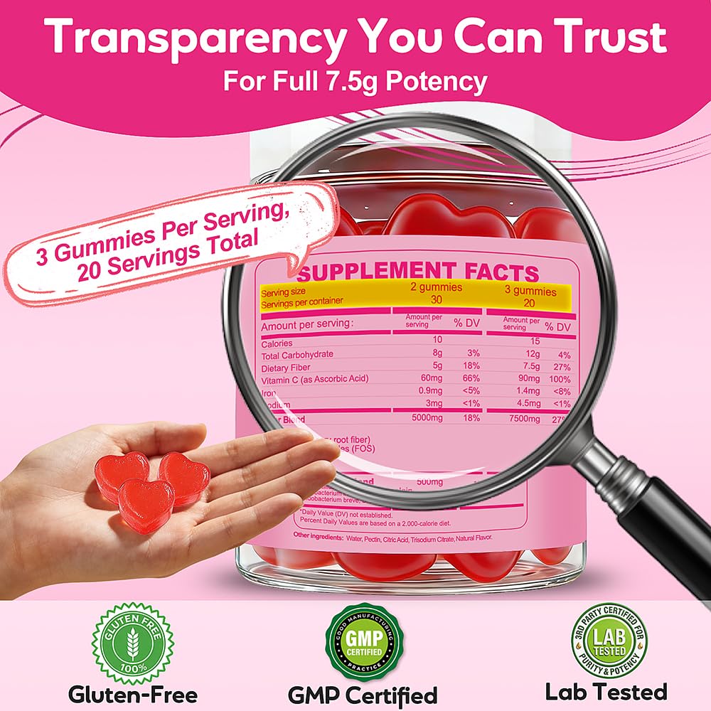 Fiber Gummies 7500mg, Probiotics & Digestive Enzymes, Sugar-Free, Vegan & Gluten-Free Supplement for Gut Health, Bloating Support & Regularity, - Maple Wellness Supplements