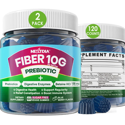 Fiber Gummies for Adults, Sugar Free 10g Prebiotic Fiber Supplement with Digestive Enzymes, Probiotics & 100mg Betaine for Digestive & Gut Health - Maple Wellness Supplements