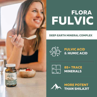 Flora Fulvic | Fulvic Acid + Humic Acid Complex – 550 mg |Mined in Utah, Prehistoric Deep Earth Extract | Immunity, Gut, Digestion – Natural Trace Mineral Complex - Maple Wellness Supplements